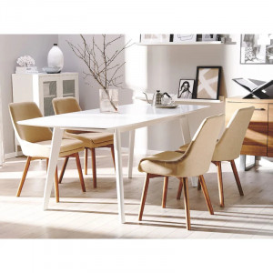 Set de 2 scaune tapitate Rozzer, lemn masiv/poliester, bej/natur, 49 x 58 x 82 cm