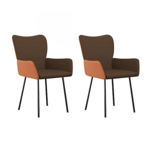 Set de 2 scaune tapitate Sala, piele PU/lemn/metal, maro/negru, 54,5 x 58 x 81,5 cm