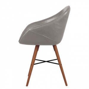 Set de 2 scaune tip fotoliu Restol I imitatie de piele/lemn masiv de fag, gri, 59 x 78.7 x 55 cm - Img 3