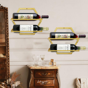Set de 2 suporturi pentru sticle de vin Giyiprpi, metal, auriu - Img 5