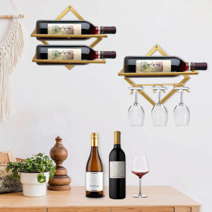 Set de 2 suporturi pentru sticlele de vin MERYSAN, metal, auriu, 26 x 25 cm / 25,8 x 25,8 cm - Img 2
