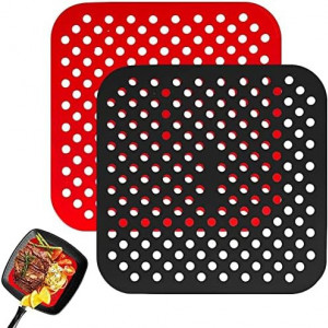 Set de 2 tampoane de aer neaderente pentru friteuza cu aer Iriisy, silicon, negru/rosu, 21,5 cm