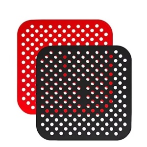 Set de 2 tampoane de aer neaderente pentru friteuza cu aer Iriisy, silicon, negru/rosu, 21,5 cm - Img 1