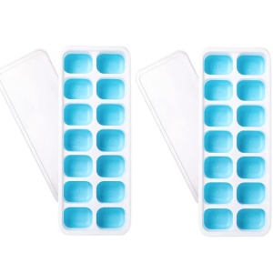Set de 2 tavi stivuibile cu capace pentru cuburi de gheata iFancy, plastic, alb/albastru, 25 x 10 x 3 cm - Img 8