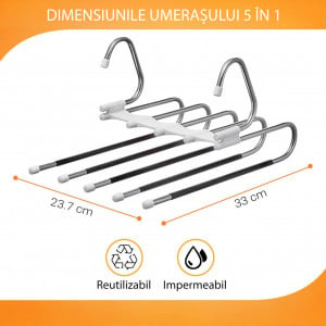 Set de 2 umerase pentru 5 perechi de pantaloni Genérico, otel inoxidabil/plastic, alb/argintiu, 33 x 23,7 cm