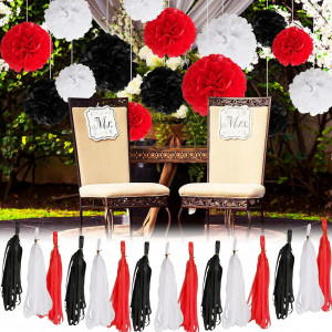 Set de 20 decoratiuni pentru petrecere Gxhong, hartie, alb/negru/rosu - Img 3