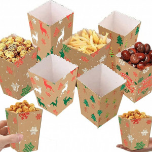 Set de 20 pungi pentru popcorn de Craciun, hartie, multicolor, 6,3 x 13,6 x 9 cm