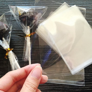 Set de 200 pungi cu arcuri de celofan pentru dulciuri JZK, plastic, transparent, 8 x 12,5 cm - Img 5