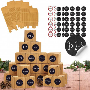 Set de 24 cutii cu autocolante  si etichete pentru calendar de advent de Craciun Hook, hartie, maro/negru, 7 x 7 cm 