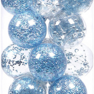 Set de 24 globuri de Craciun Sea Team, transparent/albastru, plastic, 7 cm