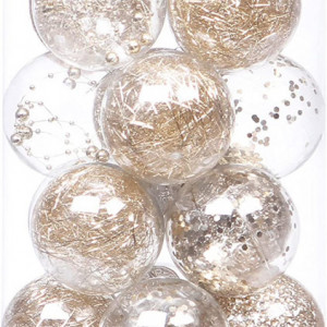 Set de 24 globuri de Craciun Sea Team, transparent/auriu, plastic, 7 cm - Img 1