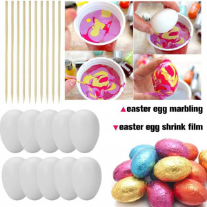 Set de 25 oua pentru pictat de Paste Doublink, cu snur de agatat, alb, plastic, 6 cm - Img 6