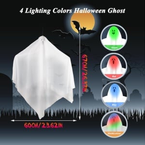 Cumpara Set de 3 decoratiuni iluminate fantome de Halloween Geulieby, textil, multicolor, 60 x 67 cm de la Chilipirul-zilei în rate, cu cardul sau plata la livrare!