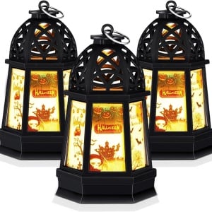 Set de 3 felinare pentru Halloween Weewooday, LED, metal/plastic, negru, 7,3 x 13 cm