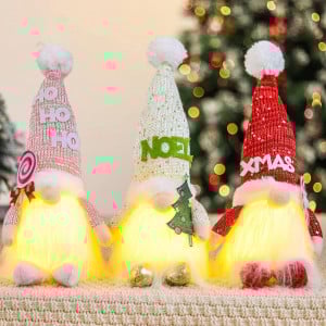 Set de 3 gnomi pentru Craciun FengRise, LED, textil, multicolor, 9 x 33 cm - Img 6