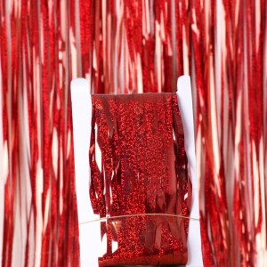 Set de 3 perdele cu franjuri pentru petreceri AILEXI, plastic, rosu, 200 x 100 cm