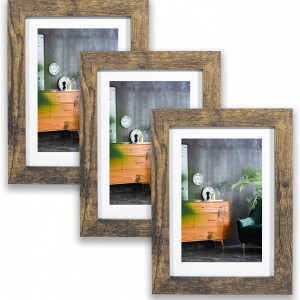 Set de 3 rame foto Lokcasa, MDF/sticla, maro inchis, 15,6 x 20,6 x 1,5 cm