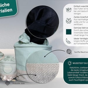 Set de 3 saci pentru depozitare Glückstoff®, iuta/bumbac, verde menta/alb