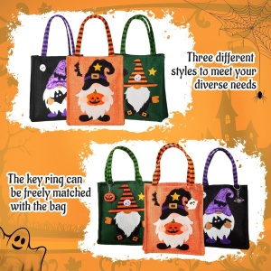 Set de 3 sacose si 3 brelocuri pentru Halloween Weewooday, textil/metal/plastic, multicolor, 15,5 x 19 cm