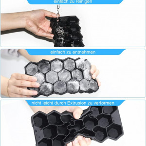 Set de 3 tavi pentru cuburi de gheata Splendz, negru, silicon, fagure, 17 cuburi, 20 x 10 x 3,3 cm - Img 7