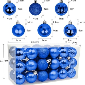 Set de 36 globuri pentru brad ZoneYan, plastic, albastru, 4 x 4 cm