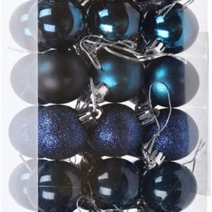 Set de 36 globuri pentru bradul de Craciun XQMMGO, plastic, albastru inchis, 4 cm 