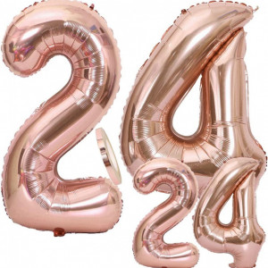 Set de 4 baloane Feelairy, aniversare 24 de ani, rose, folie, 100 cm/ 40 cm