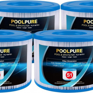 Set de 4 cartuse filtrante pentru piscina POOLPURE, tip S1, alb/albastru, 11 x 8 cm - Img 1