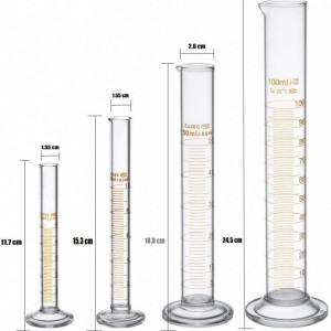 Set de 4 cilindre gradate pentru masurare si 2 perii Wobekuy, sticla, transparent, 5 ml / 10 ml / 50 ml / 100 ml - Img 6