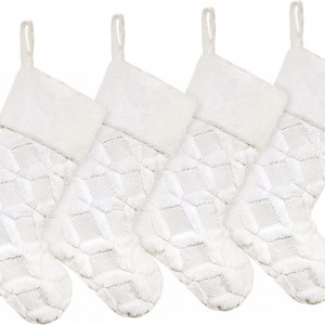 Set de 4 ciorapi pentru Craciun Duosheng & Elegant, alb, catifea, 48 x 29 cm - Img 6