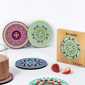 Set de 4 coastere Newnice, cauciuc/ ceramica, multicolor, 10 cm