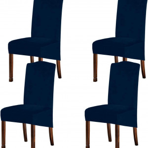 Set de 4 huse pentru scaun KELUINA, poliester/spandex, bleumarin