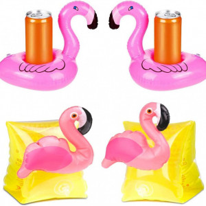 Set de 4 jucarii gonflabile pentru piscina JAHEMU, PVC, roz/galben, 17 x 20 cm / 16 x 20 cm  - Img 1