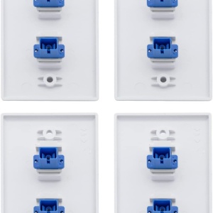 Set de 4 panouri cu 2 porturi pentru fibra optica cu adaptor SC SMF/MMF 10Gtek, plastic, alb/albastru, 115 x 70 mm