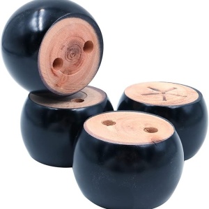 Set de 4 picioare pentru mobilier Shiwaki, lemn masiv, negru/natur, 8,5 x 6,5 x 5 cm