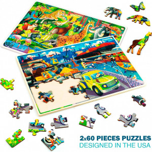 Set de 4 puzzle-uri cu 60 de piese Quokka, lemn, multicolor - Img 4