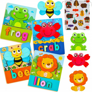 Set de 4 puzzle-uri pentru copii 1-4 ani BBLIKE, lemn, multicolor, 18 x 14,5 cm - Img 2