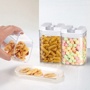Set de 4 recipiente cu inchidere ermetica pentru alimente VIVILINEN, silicon/plastic, transparent/alb, 0,8 l, 15,5 x 9 cm - Img 3