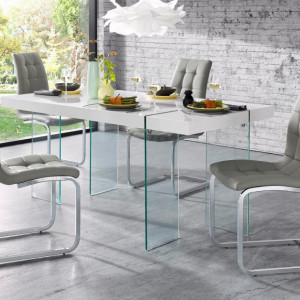 Set de 4 scaune LOLA din piele sintetica/metal, gri/argintiu, 52 x 54 x 101 cm - Img 3