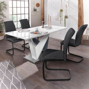 Set de 4 scaune Otto, piele/ metal, negru, 59 x 43 x 96 cm - Img 2