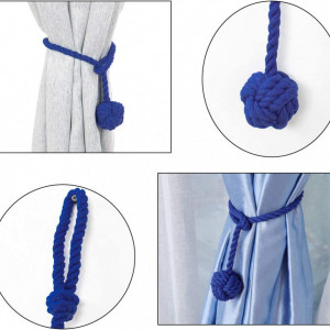 Set de 4 snururi cu ciucuri pentru cortina ‎Sourcing map, bumbac, albastru, 61 cm - Img 5