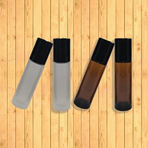 Set de 4 sticlute cu bila pentru ulei esential JANEMO, sticla, maro/alb/negru, 10 ml - Img 3