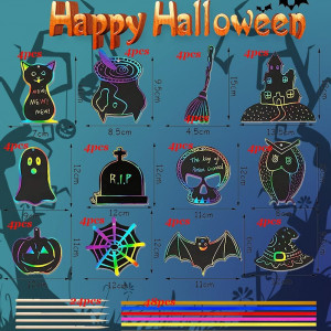 Set de 48 planse razuibile pentru Halloween Xinchen, carton, multicolor - Img 6