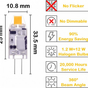 Set de 5 becuri Terarrell LED COB G4, AC/DC 12V, 1.2W echivalent cu 12W, alb cald, 3000K, 120 lumeni - Img 6