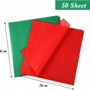 Set de 50 bucati hartie absorbanta si 2 bucati panglica pentru cadouri HESTYA, rosu/verde, 50 x 70 cm / 20 m - Img 7