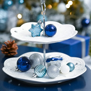 Set de 52 ornamente de Craciun Valery Madelyn, plastic, argintiu/alb/albastru - Img 2