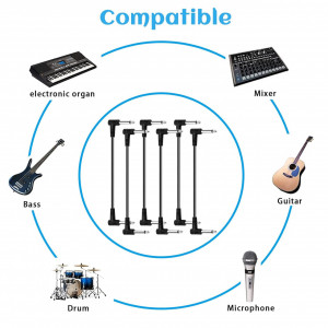 Set de 6 cabluri audio TS AmzFwing, metal/PVC, negru/argintiu, 15,2 cm