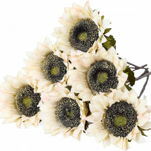 Set de 6 flori artificiale Tifuly, metal/plastic/matase, alb/verde, 44 cm - Img 1