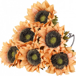 Set de 6 flori artificiale Tifuly, metal/plastic/matase, portocaliu/verde, 44 cm - Img 1