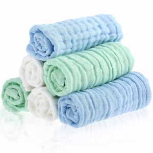 Set de 6 prosoape pentru bebelusi Sibba, microfibra, alb/verde/albastru, 30 x 30 cm - Img 7